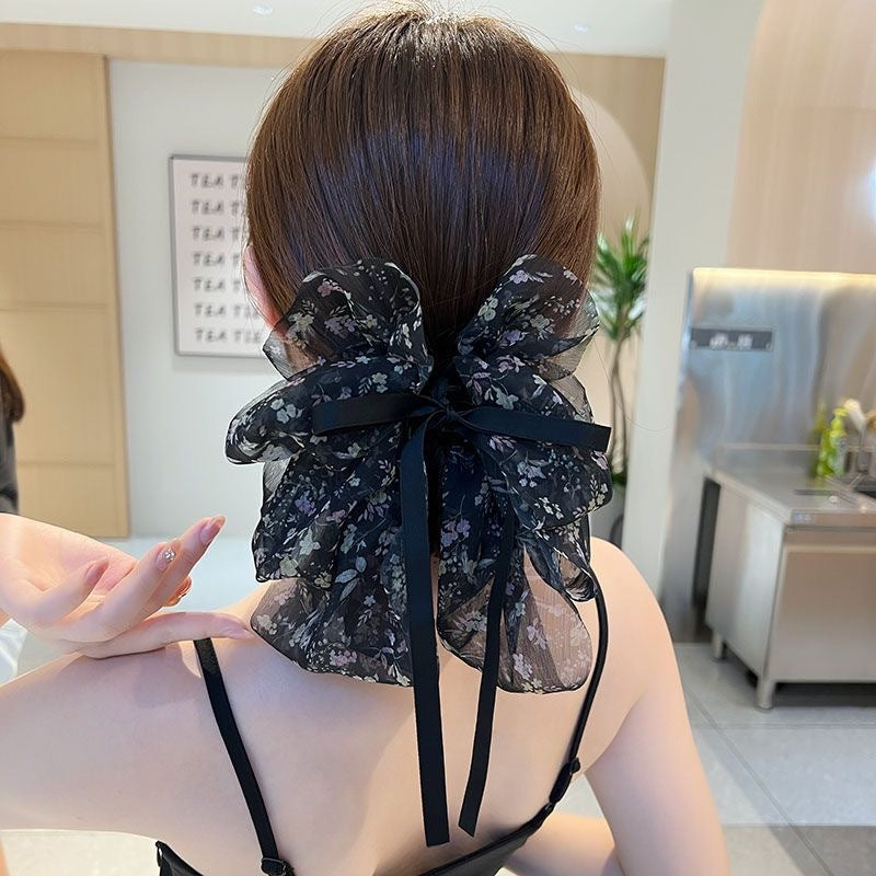 Wholesale Chiffon Fabric Romantic Floral Print Bow Gripper